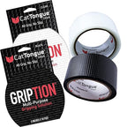 CATTONGUE GRIPS Non-Abrasive Grip Tape Wrap - 2” Thick Heavy-Duty, Waterproof Anti-Slip Tape for Wrapping Tools, Bats, Gym Equipment - Indoor & Outdoor Anti-Slip Solution (Black & Clear, 2-Pack)