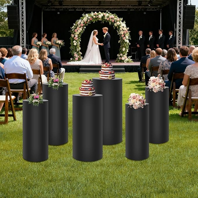 Cake Pedestal Stands for Party 6PCS Dessert Table Display Plinth Pillars Black Round Cylinder Pedestal Stands for Wedding Sculpture Display Column Decoration Cube (6PCS-Cylinder-Black)