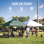 CROWN SHADES 8x8 Pop Up Canopy - Beach Tent with One Push Setup - Easy Outdoor Sun Shade for Events, Parties, Camping - Gazebo with STO-N-Go Cover Bag, Silver Coated Top, Forest Green