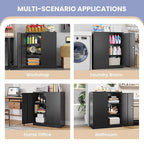 Metal Storage Cabinet, Wide & Deep Storage Cabinet with 2 Doors and Adjustable Shelves, Lockable Tool Cabinet for Garage,Home Office and School (Black)