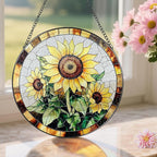 Sunflower Stained Glass Suncatcher, Stained Glass Window Hanging, 8 Inch Sunflower Suncatcher, Sunflower Glass Window Decor, Christmas, Mother's Day, Birthday, Gifts for Mom, Grandma Gift