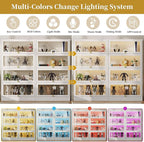 Display Cabinet with Acrylic Glass Doors,4-Tiers Curio Cabinet with LED Lighting for Collectibles, Collectibles Toy Organizers Rack & Display Shelf Display Case Storage Cabinet, Antique White