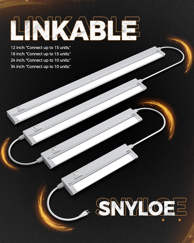 2 Pack 12" Under Cabinet Lighting for Kitchen, 8W 600LM, 3 Color Temperatures (3000K/4000K/5000K), Hardwired or Plug-in, 45° Rotatable Design, Linkable Up to 15 Units, YT-4208-10-2