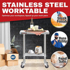 DuraSteel 30x12 NSF Stainless Steel Cart - Heavy Duty Rolling Food Prep Table with Undershelf - Metal Utility Cart for Commercial Restaurant Kitchen, Laundry, Side Mixer Stand