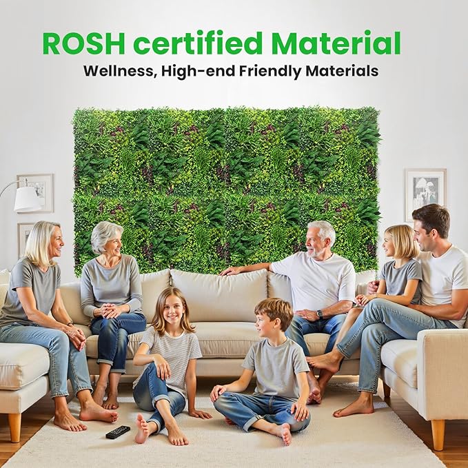 Artificial Grass Wall Panels for Indoor Outdoor, 40"x40" (11.09 Sq.Ft), 3D Boxwood Panels, Greenery Wall Backdrop for Home Living & Wedding Event Decor with DIY 60 PCS Flower,100 PCS Zip Ties