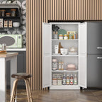 Kitchen Pantry Cabinet,60”White Metal Pantry Storage Cabinet with Doors and 4 Adjustable Shelves,Kitchen Cabinet with 2 Gold Handles,Tall Cabinets for Livingroom, Bathroom