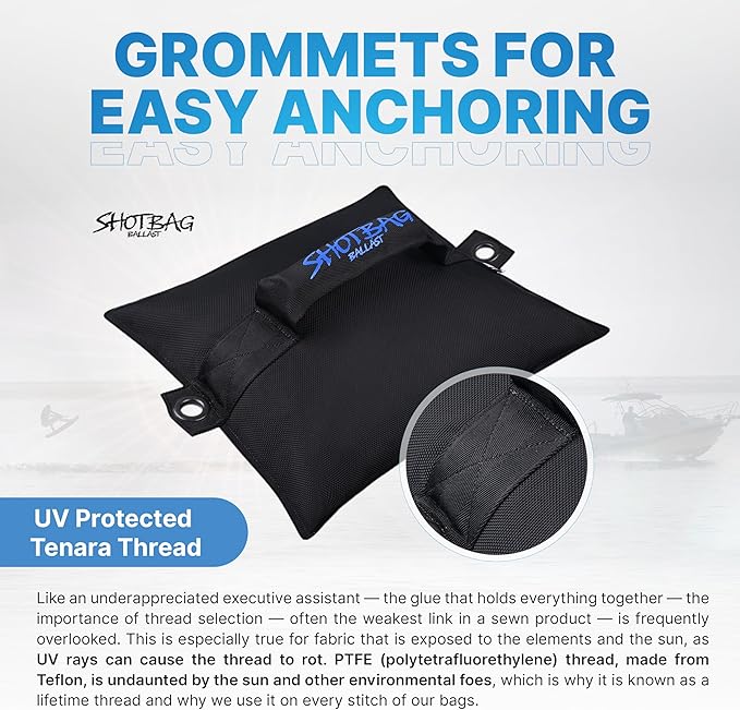 Bag for Wake Surfing, or Wakeboarding, Boat Weight Bags for Boosting Wake, Prefilled With Fine Recycled Steel Shot, Easy to Handle – 5 Year Warranty (Sizes 25lb or 50) (Grommet, 50 LB)