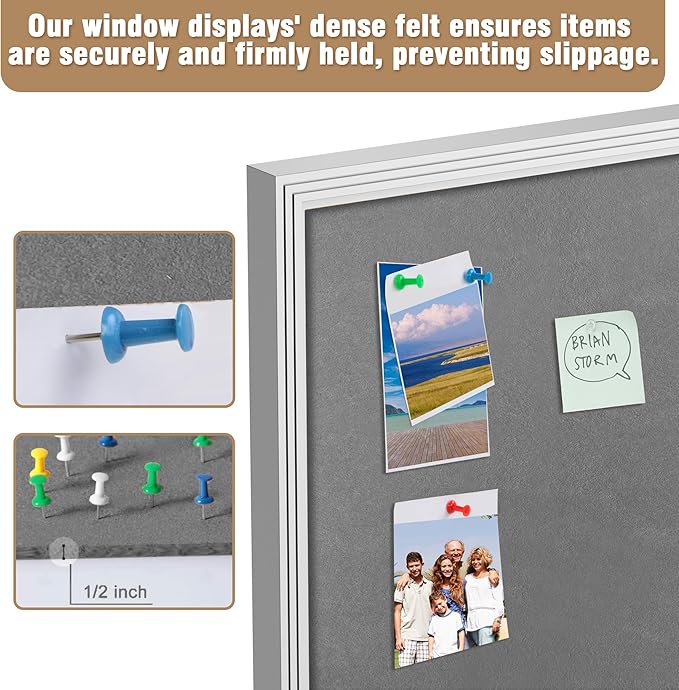 Mifuro 26"x20" Enclosed Bulletin Board, Outdoor Lockable Weather-Resistant Aluminum Cork Noticeboard for School & Office, Silver Frame w/Grey Flet