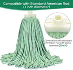 Matthew Cleaning Screw-on Heavy Duty Cotton Wet Mop Replacement Heads(Green, Medium,12 Pack) with 2 Pack Microfiber Cloth for Residential & Commercial Floor Cleaning Use- Fit Standard American Screw