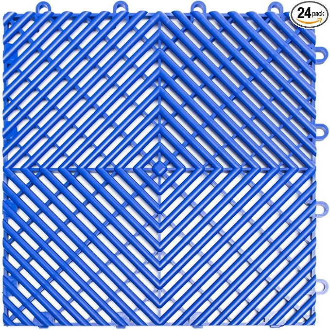 Big Floors RaceDeck Free-Flow Interlocking Garage Flooring Tiles, Non-Slip, Self-Draining, Heavy-Duty, High-Impact Copolymer, Easy Install (Bright Blue, 24 Pack of 12 x 12" Tiles)