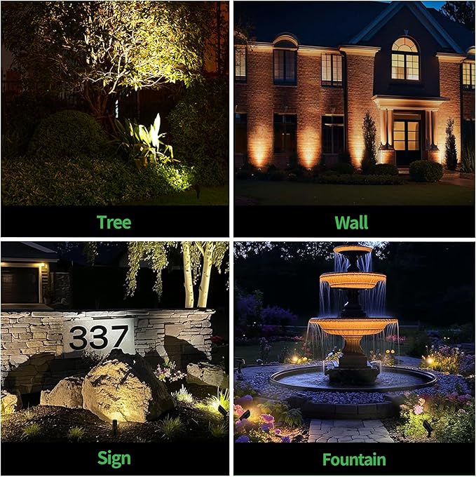 Low Voltage Landscape Lights - Warm White Cool White LED Outdoor Spotlights, 12V Spot Lights Waterproof Hardwired, Adjustable Color Temp Aluminum, Black for Wall Wash Flag 10 Pack