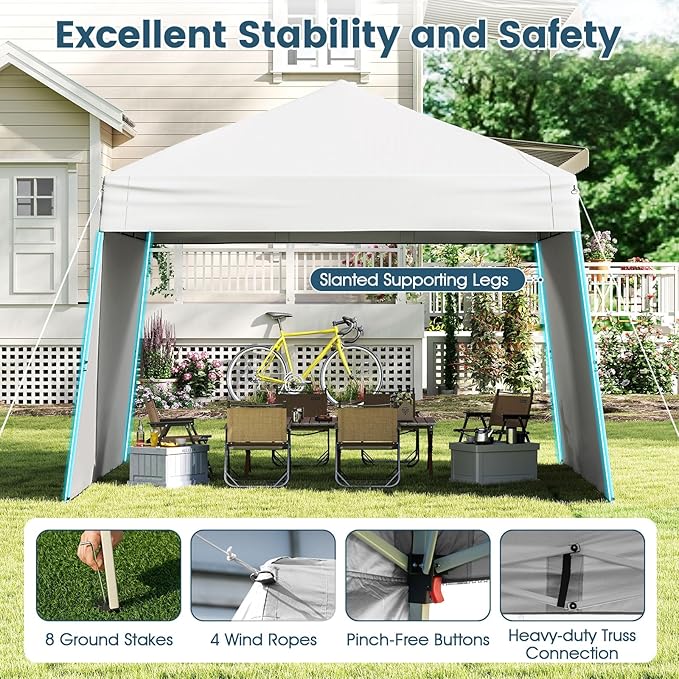 Tangkula 10x9.2 Ft Pop up Canopy with Sidewalls, UPF50+ Outdoor Tent with 8 Stakes, 4 Wind Ropes, Carry Bag, Portable Canopy Tent with Awnings for Camping, Patio, Market