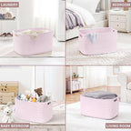 45L Small Baby Girls Laundry Basket for Nursery Storage,Cute Woven cotton Rope Baskets for Kids Toy，Gifts, Boho Square Wicker Blanket hamper for Living Room,Bedroom Dirty Clothes,Pink