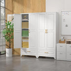 75" Kitchen Pantry Cabinet with Drawer, Metal Storage Cabinets with Doors and 4 Adjustable Shelves,White Kitchen Cabinet with 2 Gold Handles,Food Cupboard for Livingroom,Pantry, Bathroom