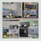 Metal Garage Wall Cabinet, Wall Mounted Storage Cabinets with Doors, Floating Steel Cabinet with Adjustable Shelves and Open Drawer, Heavy-Duty Tool Organizer for Warehouse, Basement, Kitchen