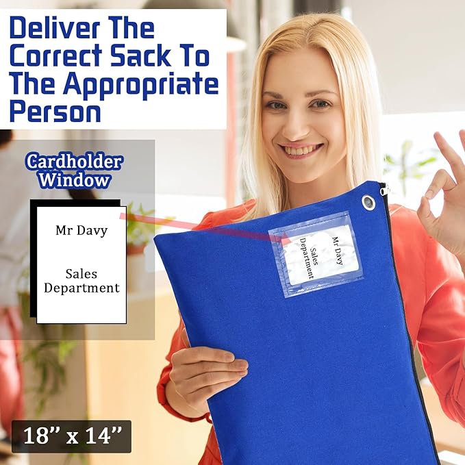 10 Pcs Interoffice Mailer Canvas Transit Sack Zipper Bag 18" x 14" Large Zipper Pouch with Grommet Interoffice Mail Bag (Blue)