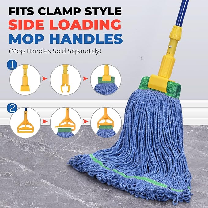 Onesimus 28 oz Heavy Duty Mop Head Replacement, 5 Inch Headband for Quick Change Handle, Blue Loop-End Cotton Blend String Wet Dry Floor Mop Refill Commercial Cleaning Supplies, 1 Pack X-Large