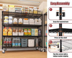 PrimeZone 6 Packs 55.5" W x 24" D x 80" H Heavy Duty Wire Storage Shelves with Wheels, 4 Tier Adjustable NSF Certified Garage Shelving Unit, Rolling Metal Organizer Shelf Rack for Warehouse, Pantry