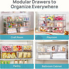 Vtopmart 3 Pack 18QT Clear Stackable Storage Drawers,Easily Assemble Closet Organizers,Plastic Storage Bins for Bathroom,Cabinet,Kitchen Pantry,Under Sink Organization(Medium)