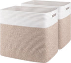 OIAHOMY Storage baskets for Shelf, Large Collapsible Storage Bins, Blanket Basket Living Room, 16.5 x 13 x 15 Inches-Pack of 2-Brown