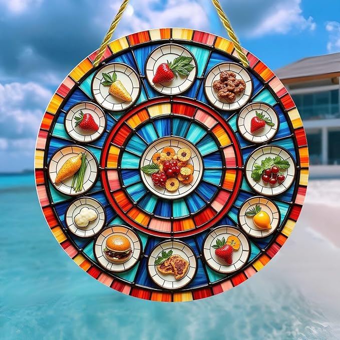 Acrylic Stained Panel Hanging-Radial Food Display Round Window Hanging Ornament,Wall Art Panel for Indoor/Outdoor Decor,Gift,Birthday for Women, Men, Wife, Aunt, and Mom 7.8in