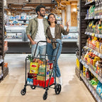 YITAHOME Utility Foldable Shopping Cart with Wheels, Large Reinforced Mesh Bottom, Portable Collapsible Rolling Cart for Laundry, Grocery, Luggage, Storage and Seniors, 220 lbs Capacity, Black