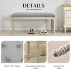 LOULENS 43.9" Linen Fabric End of Bed Bench, Vintage French Upholstered Button Tufted Entry Bench, Window Seat with Carved Wood Legs for Bedroom, Living Room, Entryway, Foyer, Hallway, Light Grey
