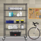 FDW 48" L×18" W×76" H Wire Shelving Unit Metal Shelf with 6 Tier Casters Adjustable Layer Rack Strong Steel for Restaurant Garage Pantry Kitchen Garage,Black