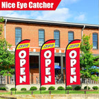 Buryeah 3 Sets Now Open Feather Flag Pole Kit for Business Advertising 7 ft Open Flag Banner Sign with Pole Kit Ground Stake and Portable Bag for Outside Ground (Red)