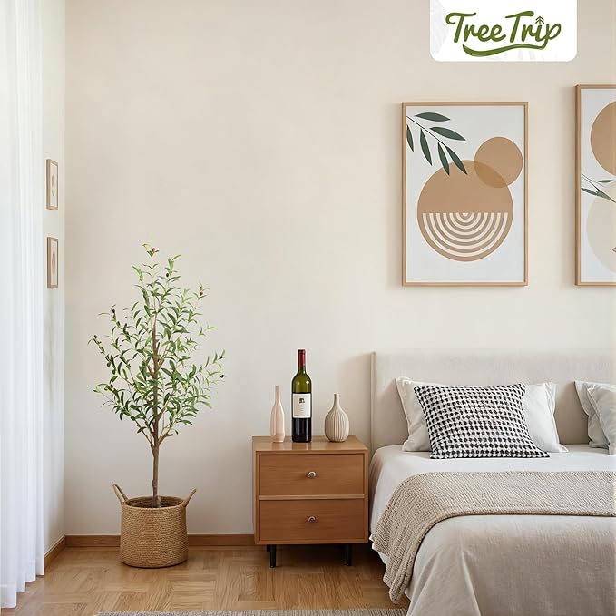 2 Pack Artificial Olive Tree 4FT, Tall Faux Olive Trees for Indoor Outdoor, Realistic Potted Plant Natural Wood Trunk, Leaves and Fruits for Home Office Decor (2, 4 FT)