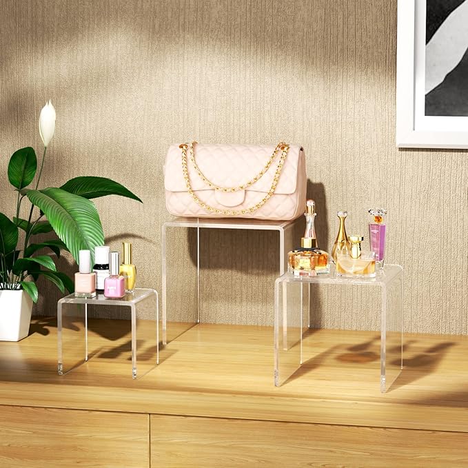 NIUBEE 2Set Acrylic Risers Display for Funko POP Figures,Clear Cake Stands for Candy Dessert Table Decorations-5"x6"x7"