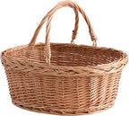 Wicker Picnic Basket with Handles, Handwoven Gift Basket, Shopping Basket, Natural Brown - Small