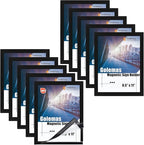 Magnetic Sign Holder, 8.5 x 11 Wall Mount Self Adhesive Document Display Frames, Double Sided Display for Glass Window (Black, 10pack)