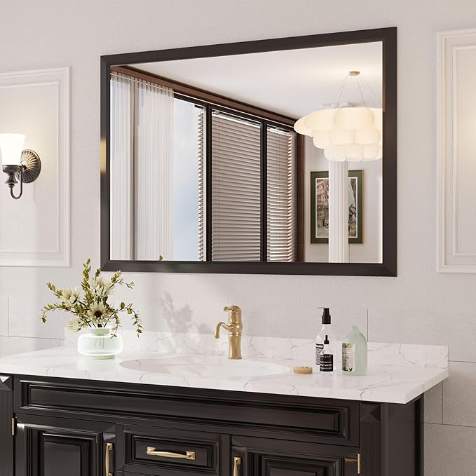 Amorho Bathroom Mirror Black, 55x40 Inch Thick Metal Framed Wall Mirrors, Suitable or Bedroom, Living Room, Entryway, Rectangle Wall-Mounted Mirrors(Horizontal/Vertical).