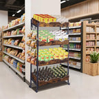 Snack Rack with Wheels,4-Tier Retail Display Shelves with 8 Metal Hooks,Tilted Design,Mobile Retail Display Stand with Metal Frame,Easy Assembly