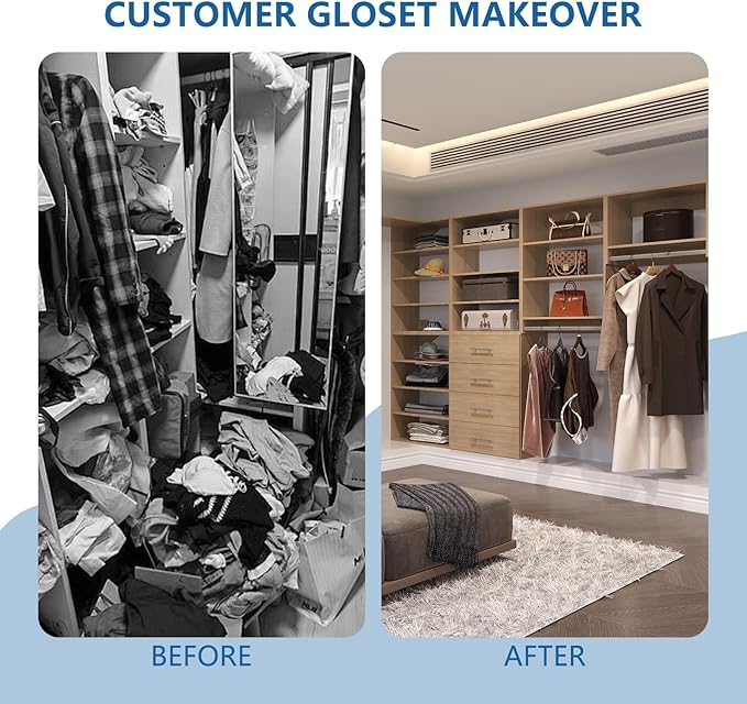 Medium Double Hanging Closet Unit, Modular System Organizer With Storage for Walk In Closets, Clothing Rack for Hanging Clothes, Bedroom, Wood, 25.5"W