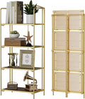 Crofy No Assembly Folding Bookshelf for Living Room, 4 Tier Gold Collapsible Book Shelf for Home Office, Portable Bookcase Storage Organizer