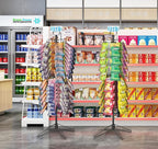 tonchean Rotating Retail Display Stand Racks 108 Clips, Spinning Potato Chip Snack Rack Display Stand with Sign Holder, 2 Tier Snack Shelf Organizer, Chip Bag Holder Snack Display Rack for Party