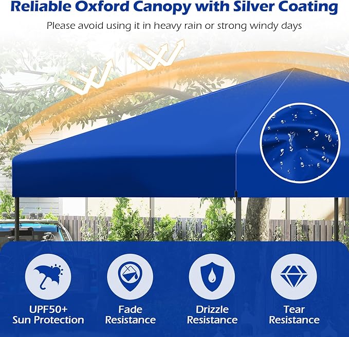Tangkula 10x10 FT Pop Up Canopy, UPF50+ Portable Outdoor Tent with 8 Stakes, 4 Wind Ropes, Carrying Bag, Foldable Canopy Tent for Beach Party Event Camping