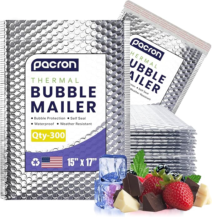 300-Pack Insulated Silver Thermal Bubble Mailers 15x17 - Waterproof Metallic Foil Self-Sealing Padded Envelopes for Cold Shipping, Perishables, Food, Cosmetics, Pharmaceuticals