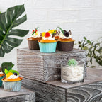 Vintage Brown Square Wooden Cake Stands For Display,Set Of 4 Wood Cupcake Stands Risers, 12 Inches Rustic Wood Crates For Wedding Cake Display,Square Wooden Display Risers For Home Decor . (Vintage Black)