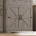 HOSTACK 71" Tall Pantry Cabinet, Farmhouse Kitchen Pantry with Storage Shelves, Barn Doors Food Storage Cabinet, Freestanding Kitchen Hutch with Large Drawer for Dining Room, Living Room, Ash Gray