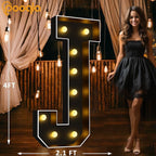 Pooqla 4 FT Marquee Light Up Letters, Black Letter Lights 4 Feet Tall, Giant Sign Big Mosaic for Balloons Birthday Party Anniversary Wedding Decorations, Warm White J
