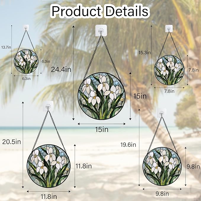 Stained Glass Window Hanging - White Green Snowdrops Flowers Suncatcher for Doors Garden Patio Sun Catchers Decor Christmas Mother's Day Birthday Gifts for Women Men Mom Nana Friend 6.3 in