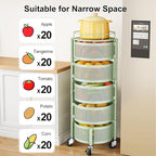 SAYZH Fruit Vegetable Basket for Kitchen, Rotating Storage Rack, 5 Tier Rolling Cart with top lid, Large Metal Wire Basket for for Potato Onion Snack, Green