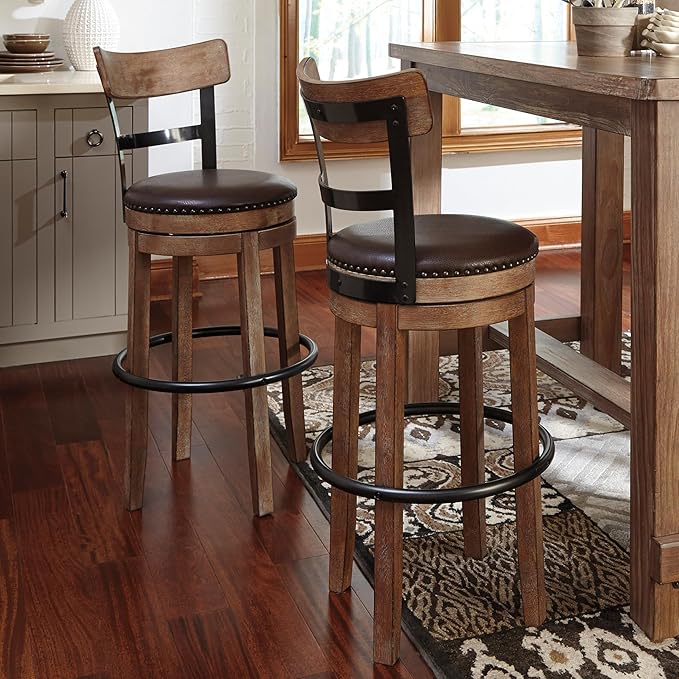 Signature Design by Ashley Pinnadel 30" Modern Swivel Pub Height Barstool, Light Brown