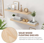Fuqing Natural Floating Shelves, 36 Inch Set of 2, Raw Wood for Living Room & Home Office