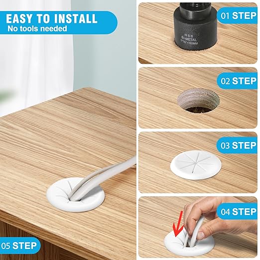 2" White Desk Grommet, JTemgle Flexible Cable Grommet with Bi-Metal Hole Saw Rubber Cable Hole Cover Wire Organizer Caps Desktop Cord Management for Home Office TV Stands Tabletops, 13 Pieces