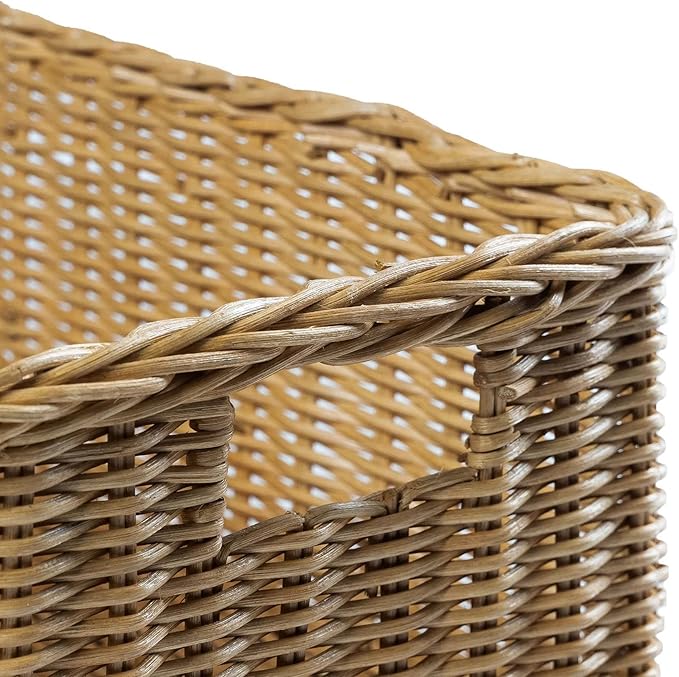 The Basket Lady Long Low Wicker Basket, Extra Large, 28.5 in L x 15 in W x 9 in H, Sandstone
