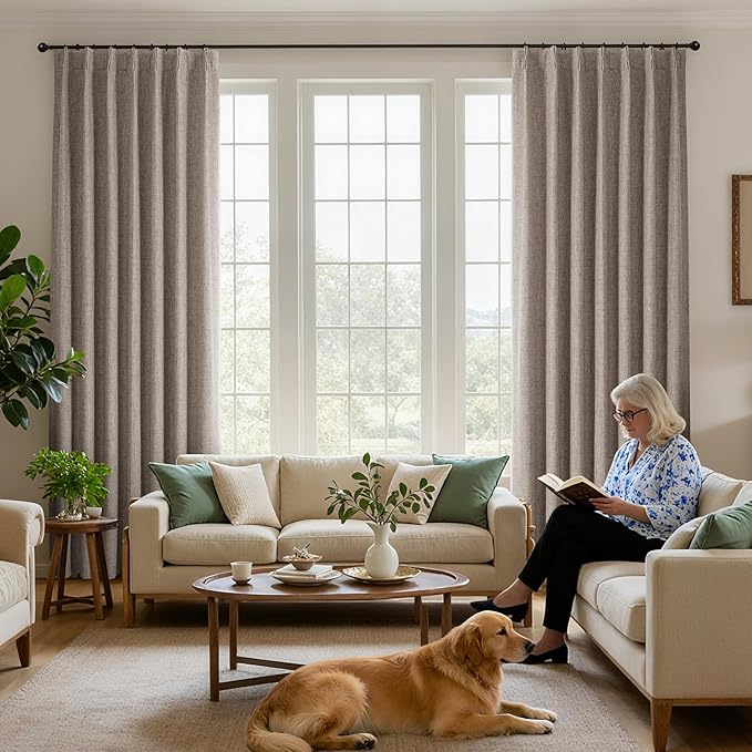 Joydeco Pinch Pleated Curtains - 100% Blackout for Bedroom, Linen Curtains 40" W x 90" L, Thermal Insulated 2 Panels Light Blocking Drapes, Back Tabs for Living Room